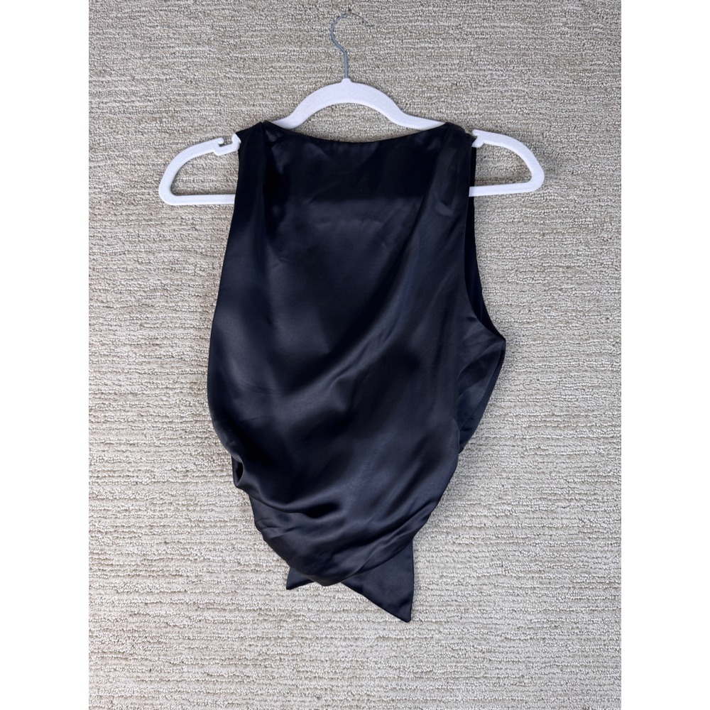 Zara Black Satin Draped Open Back Tie Bow Top Sleeveless Small